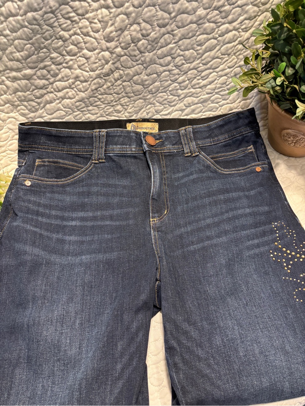 Democracy Women's Dark Blue Straight Leg Jeans with Stud Embellishment